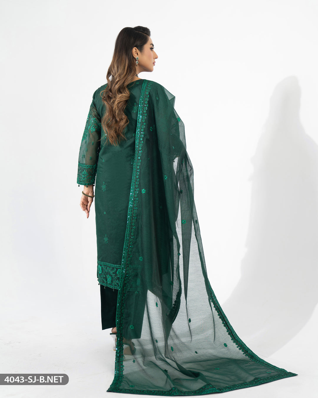 3 Piece Bori  Net Embroidered Suit | 4043-SJ-B.NET