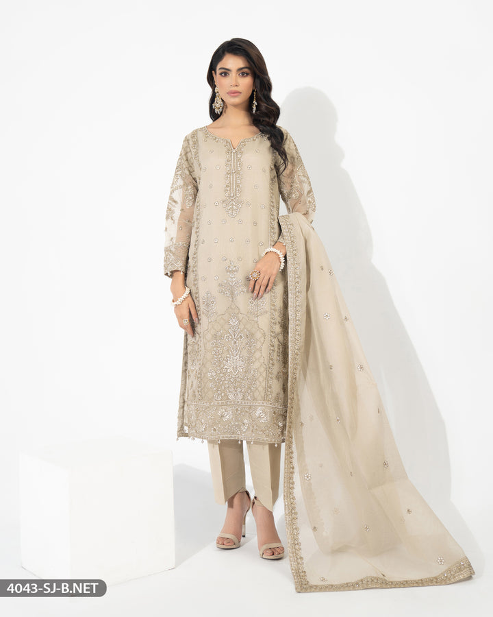 3 Piece Bori  Net Embroidered Suit | 4043-SJ-B.NET