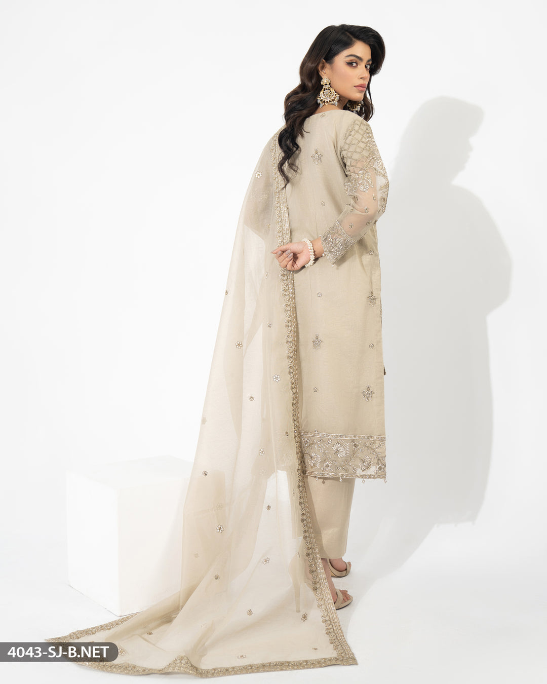 3 Piece Bori  Net Embroidered Suit | 4043-SJ-B.NET