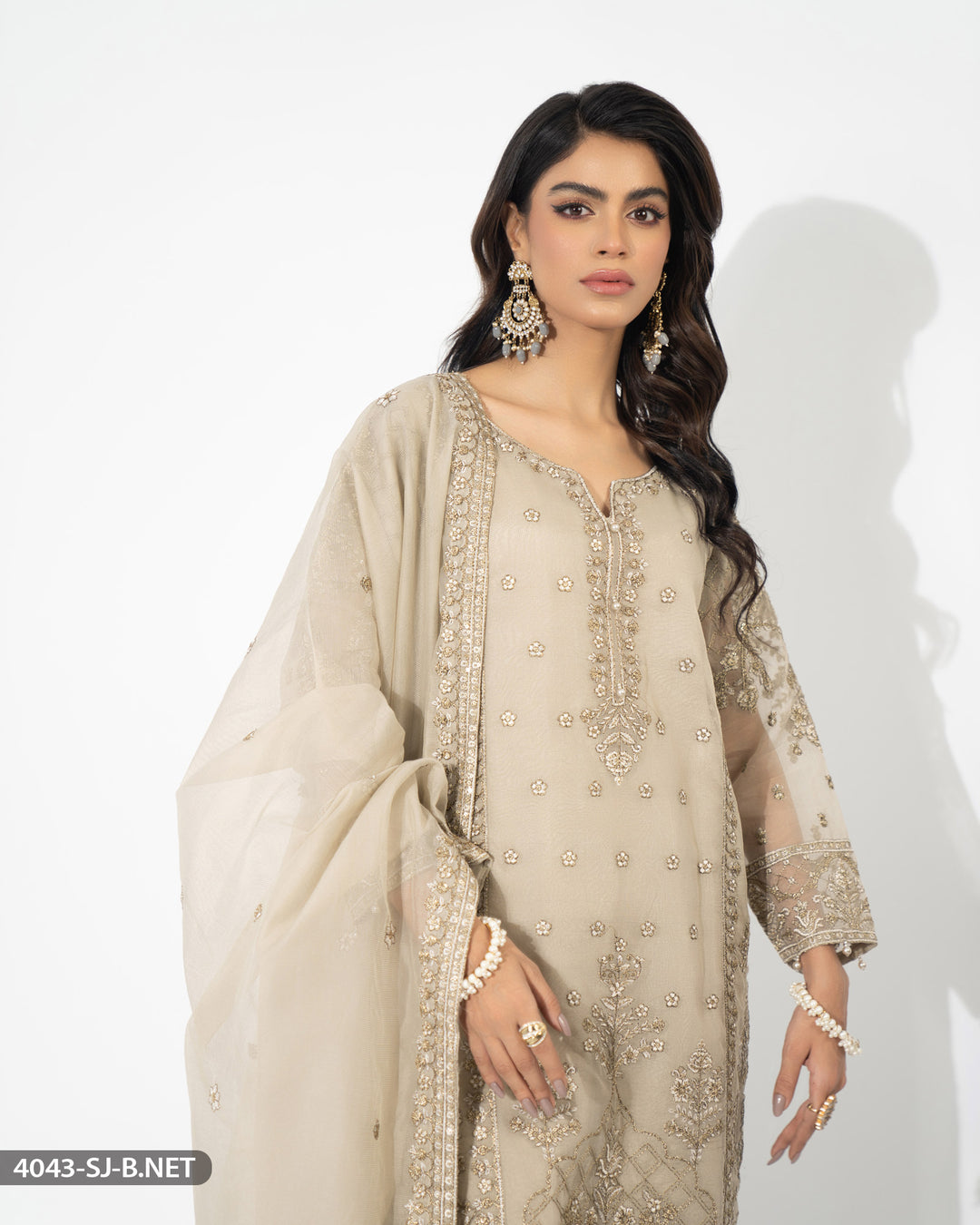 3 Piece Bori  Net Embroidered Suit | 4043-SJ-B.NET