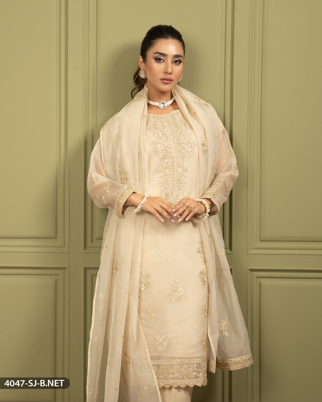 3 Piece Embroidered Suit-4047 | 4047-SJ-B.NET