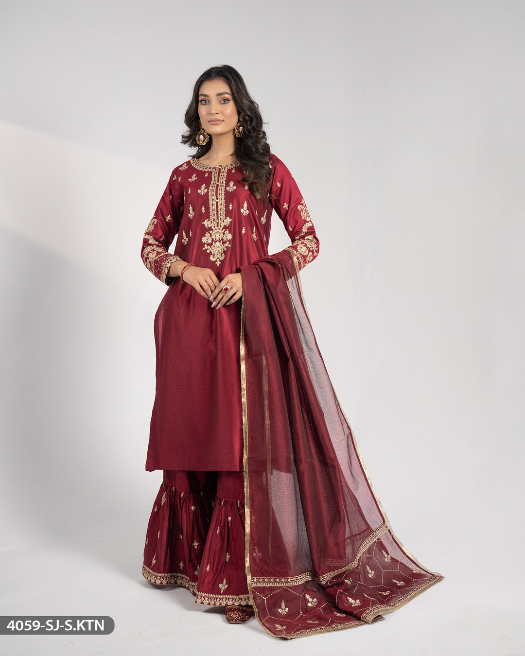 Embroidered Chambray Katan Suit | 4059-SJ-S.KTN