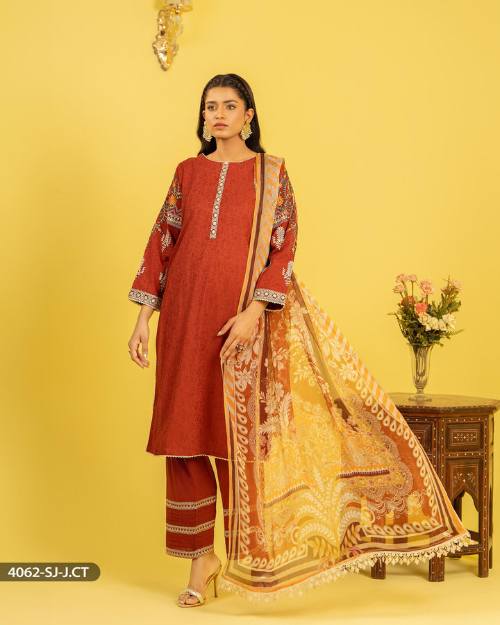 3 Piece Jacquard Cotton Suit | 4062-SJ-J.CT