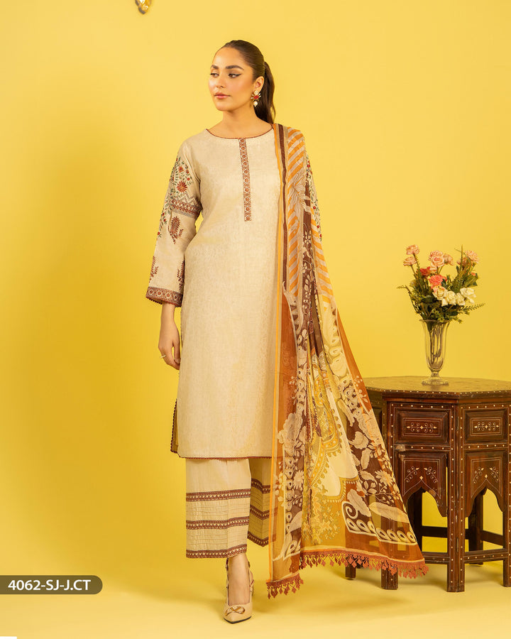 3 Piece Jacquard Cotton Suit | 4062-SJ-J.CT