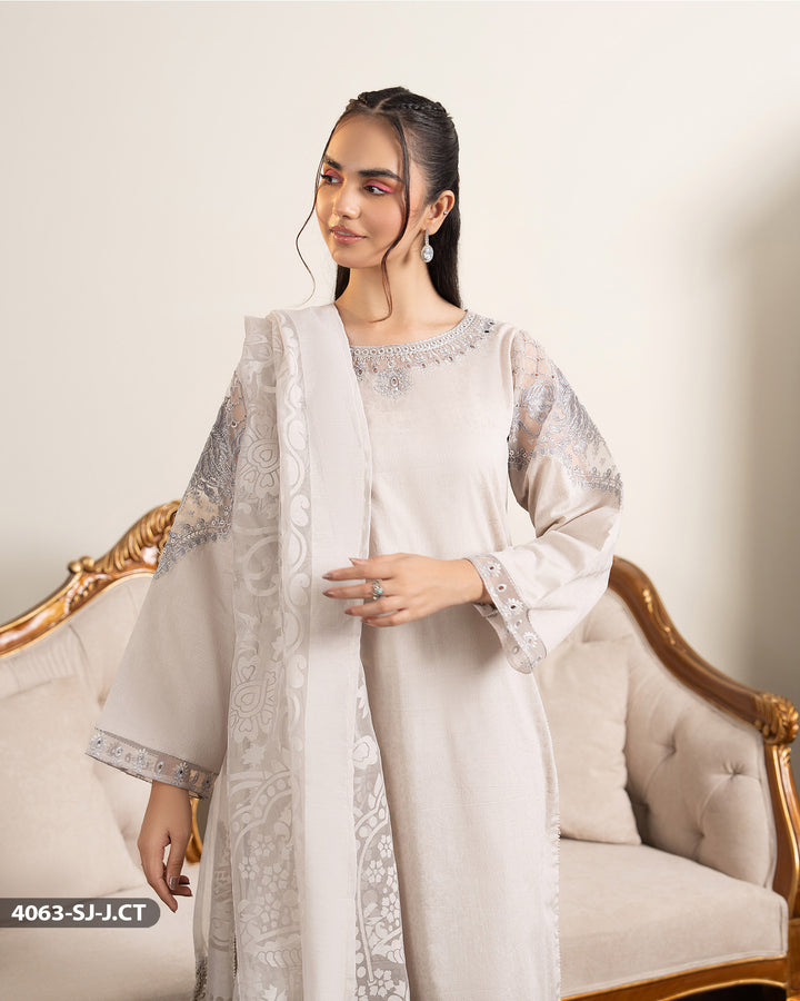 3 Piece Cotton Embroidered Suit | 4063-SJ-J.CT