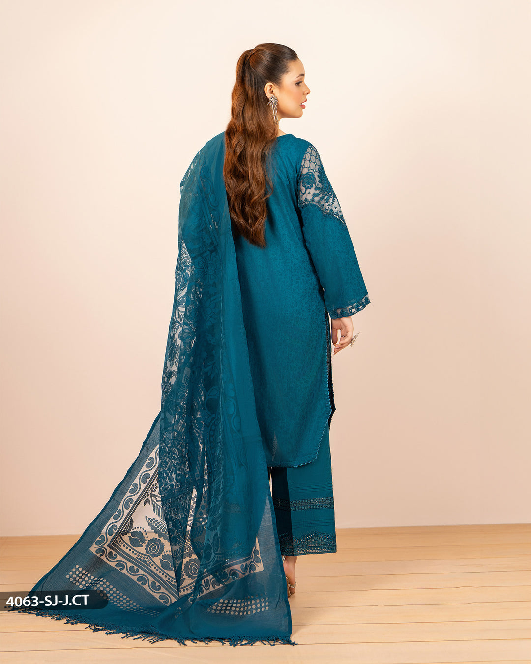 3 Piece Cotton Embroidered Suit | 4063-SJ-J.CT