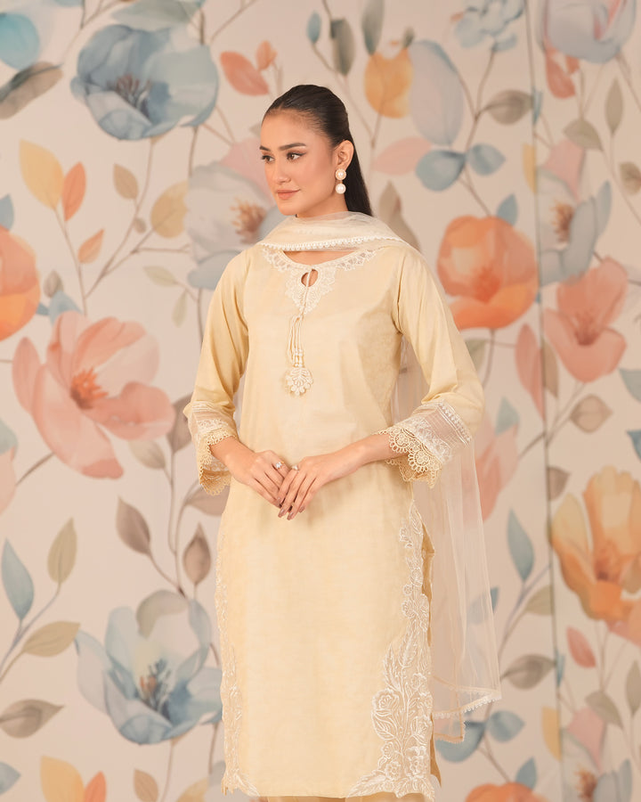 3 Piece Ready-to-Wear Jacquard Cotton Suit | 4068-SJ-J.CT - Sha Posh Textile