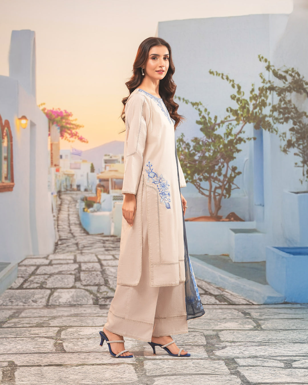 3 Piece Ready-to-Wear Cross Slub Cotton Suit | 4073-SJ-C.S.CT - Sha Posh Textile