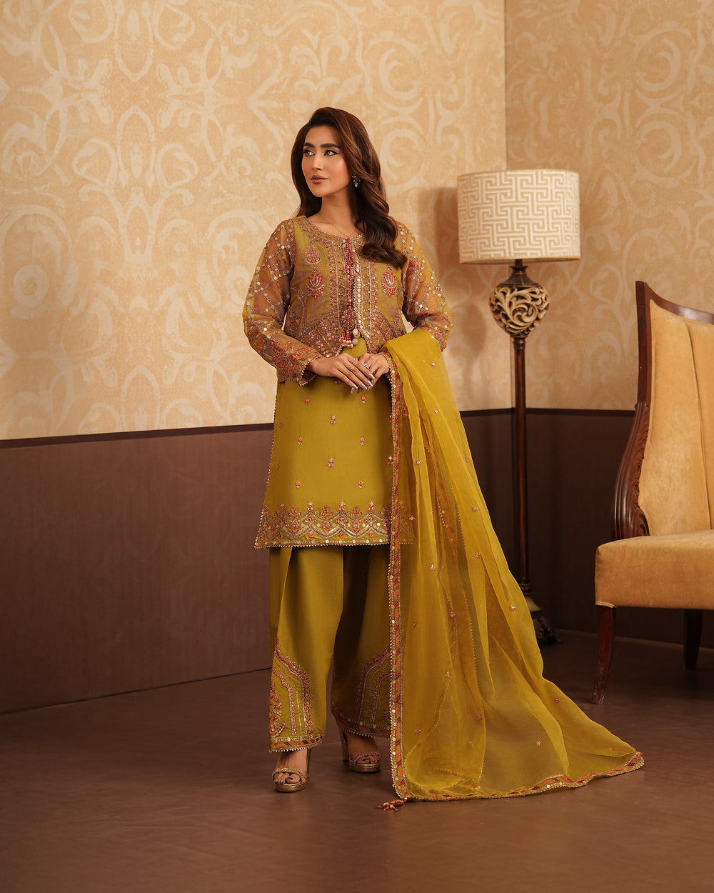 3-Piece Ready-to-Wear Organza Net Suit | 4078-SJ-ORZ - Sha Posh Textile