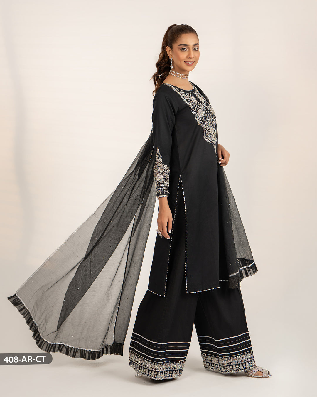 3 Piece Cotton Satin Suit | 408-AR-CT.ST - Sha Posh Textile