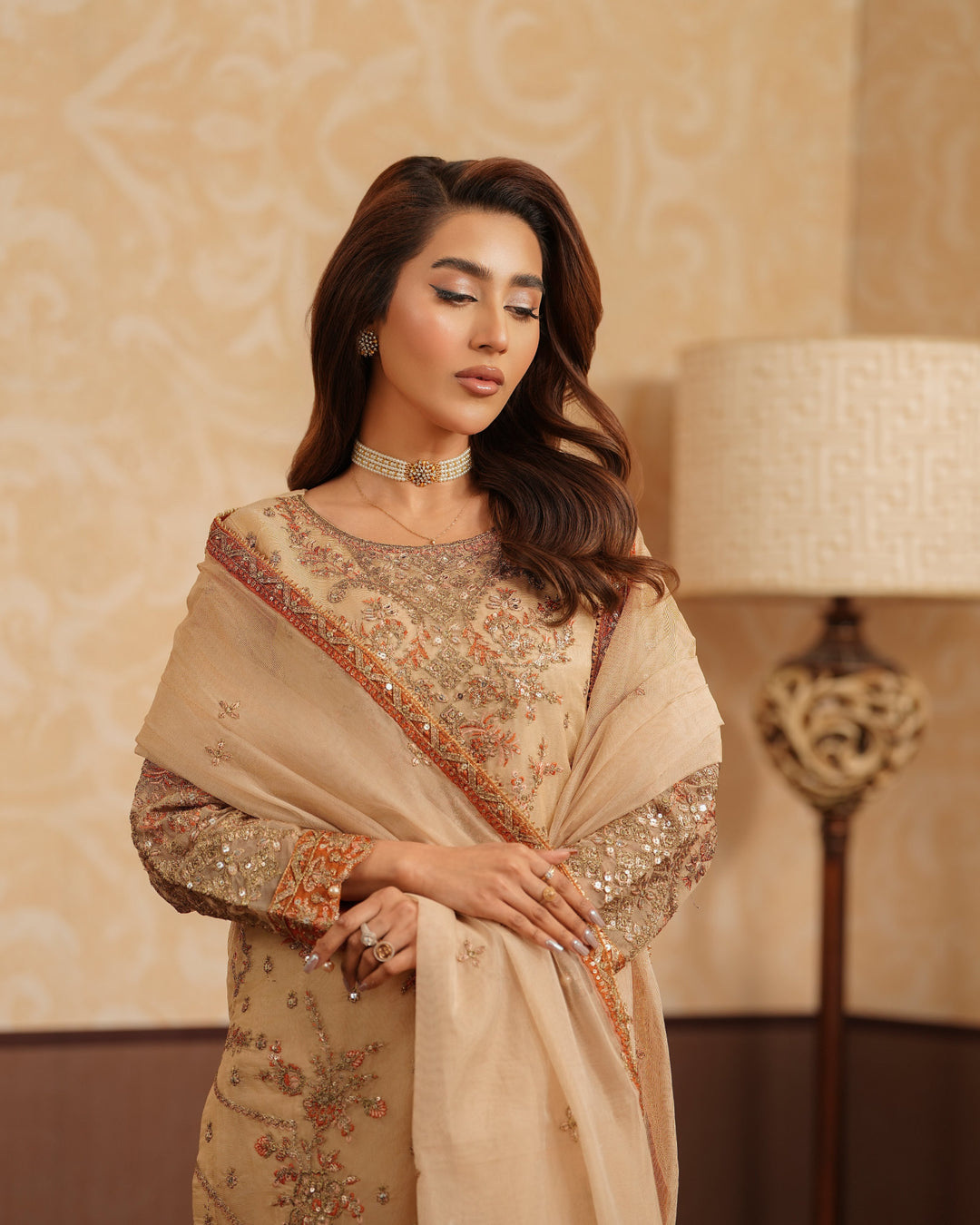 3-Piece Ready-to-Wear Bori Net Suit | 4092-SJ-B.NET - Sha Posh Textile