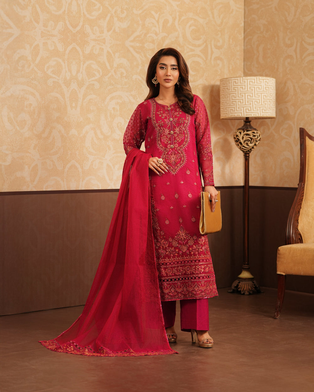 3-Piece Ready-to-Wear Organza Net Suit | 4096-SJ-ORZ - Sha Posh Textile