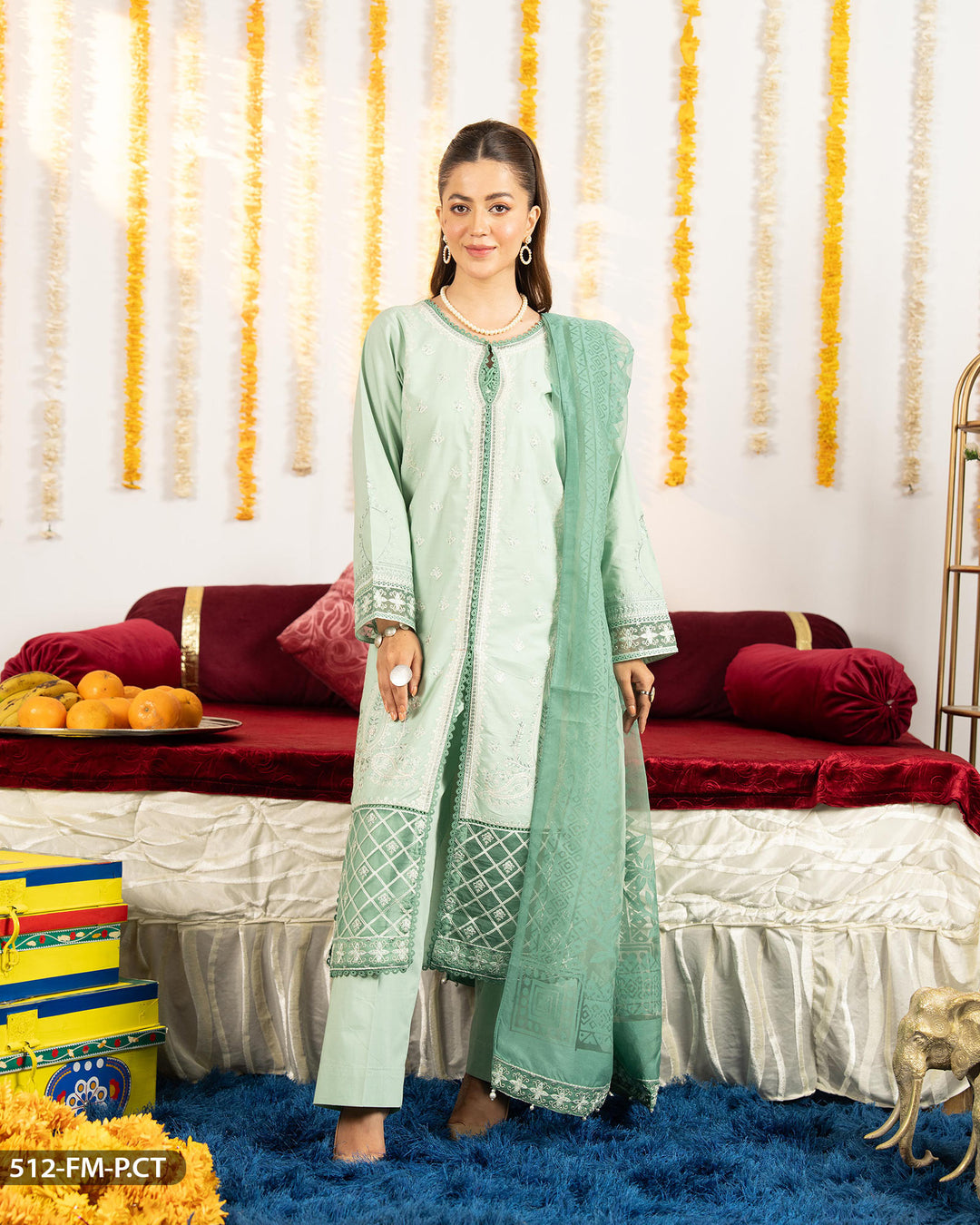 Embroidered Poplin Cotton Suit | 512-FM-P.CT