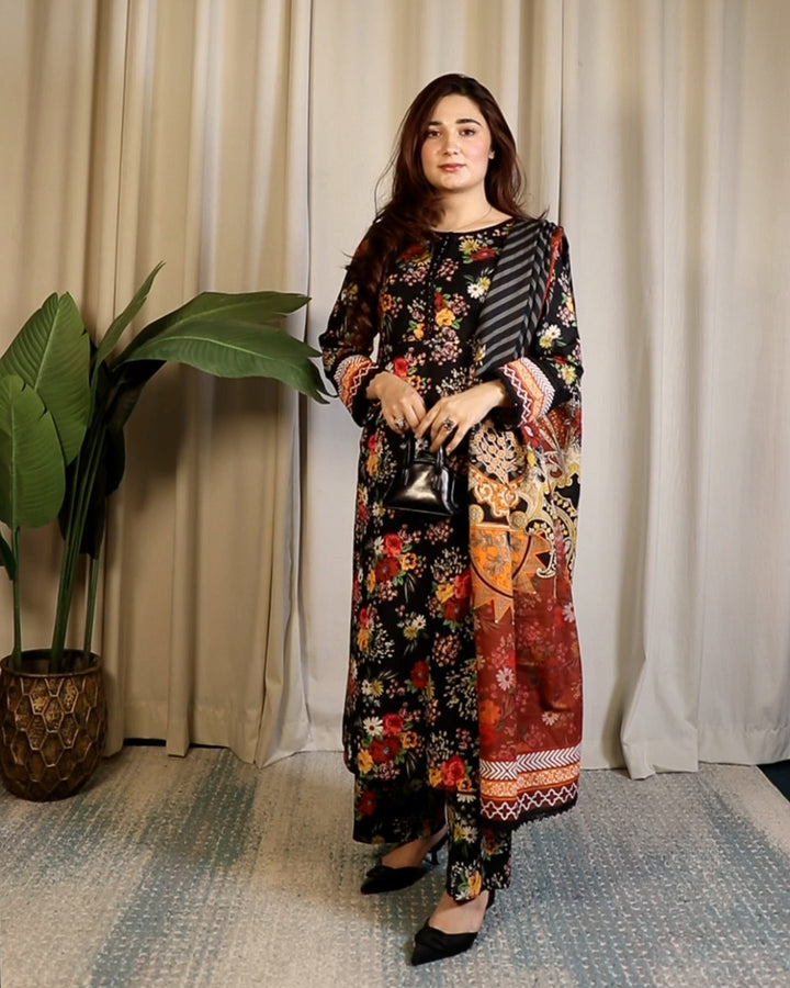 3 Piece - Khaddar Printed Suit Unstitched | UNFF034