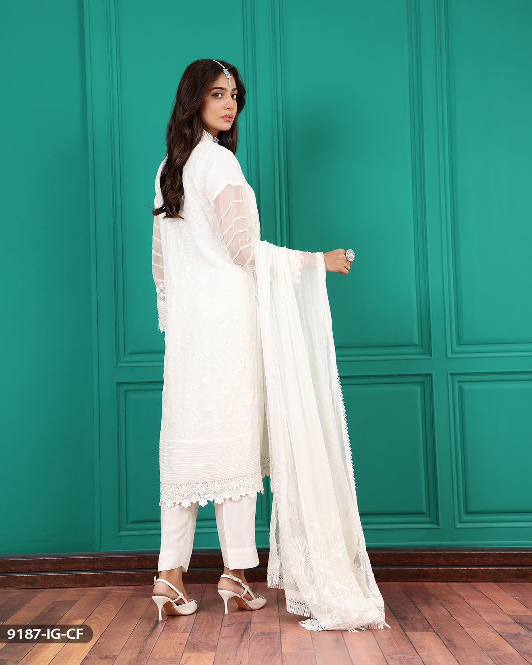 3 Piece Embroidered Chiffon Suit | 9187-IG-CF