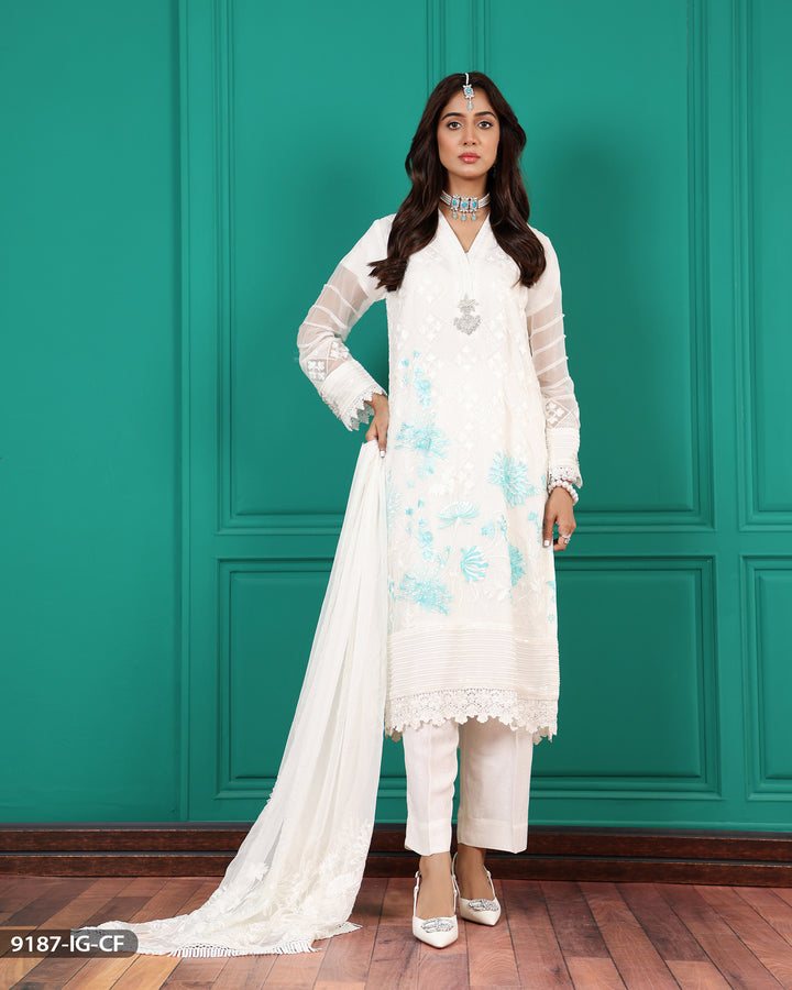 3 Piece Embroidered Chiffon Suit | 9187-IG-CF