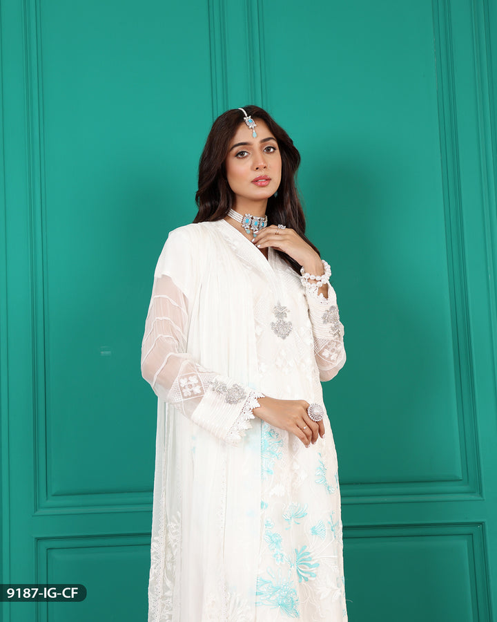 3 Piece Embroidered Chiffon Suit | 9187-IG-CF