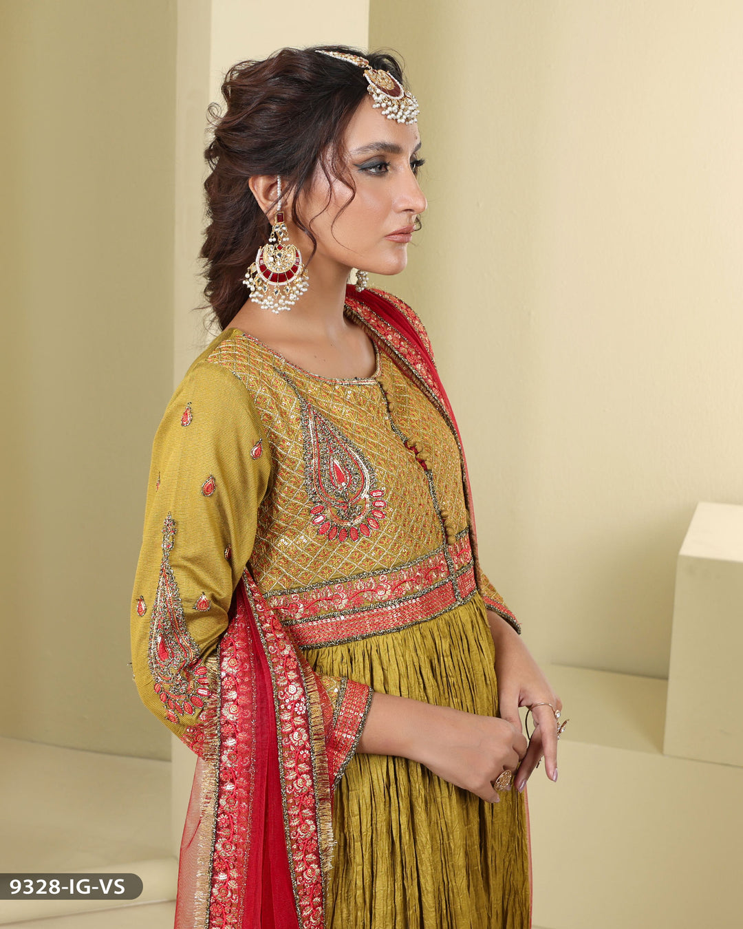 Formal Frock Style 3 Piece Embroidered suit (Stitched) | 9328-IG-S.KTN