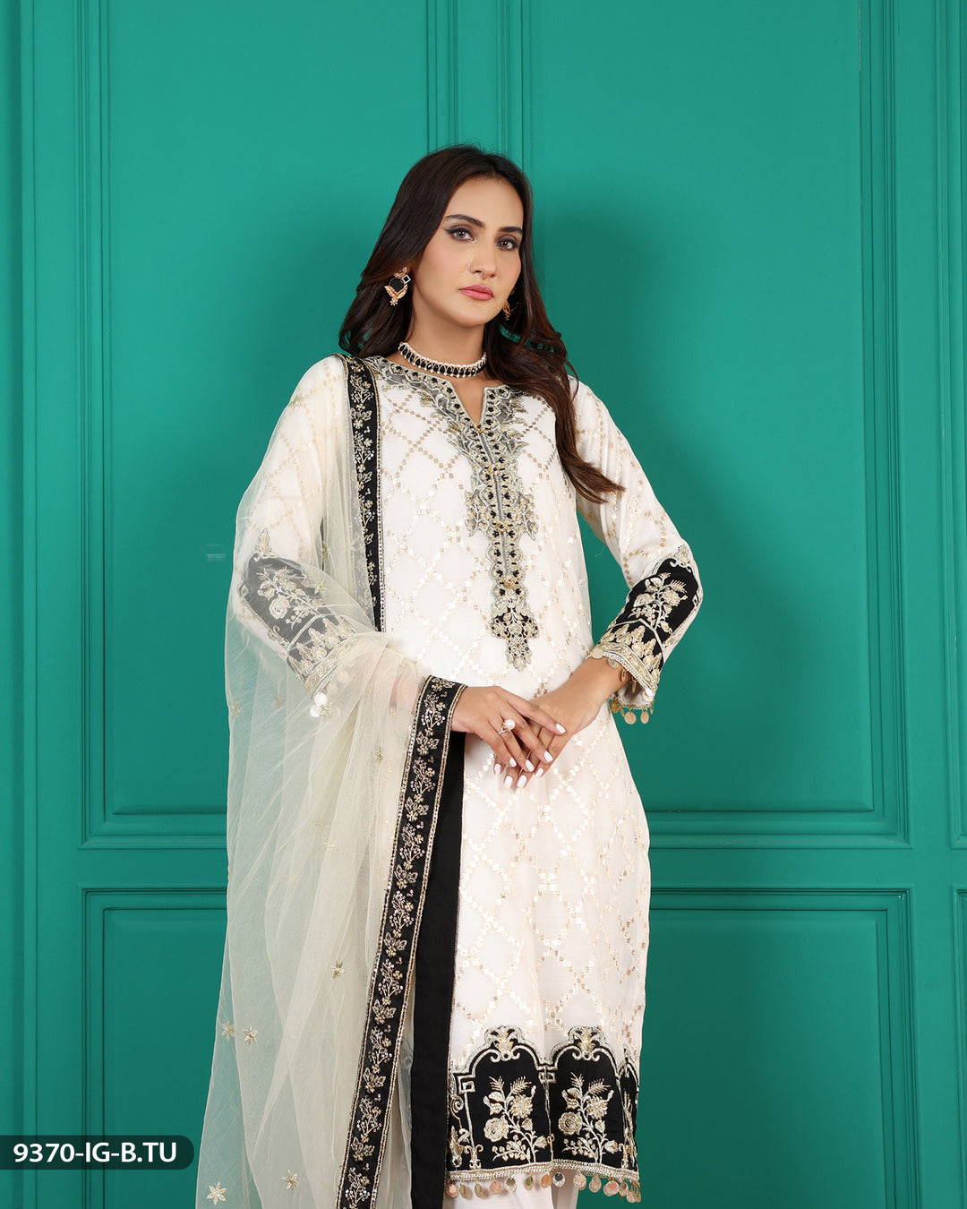 Organza Embroidered Suit | 9370-IG-B.TU