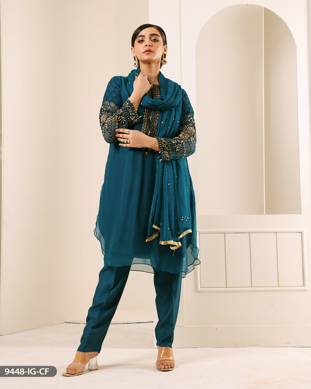 FORMAL 3PC EMBROIDERED SUIT | 9448-IG-CF