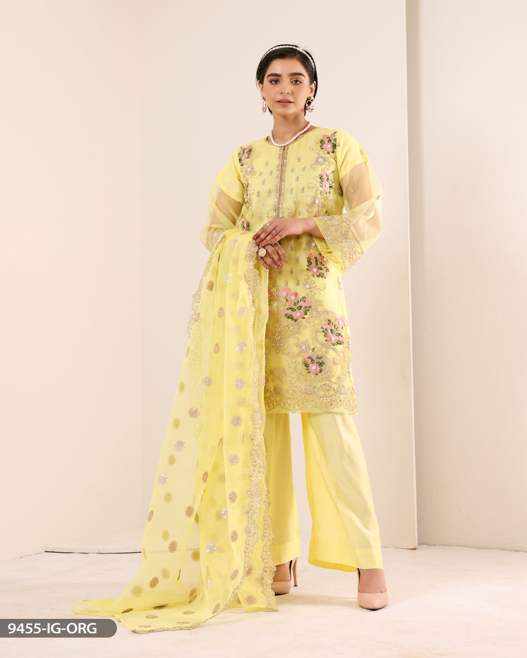 FORMAL 3PC EMBROIDERED SUIT | 9455-MZ-ORZ