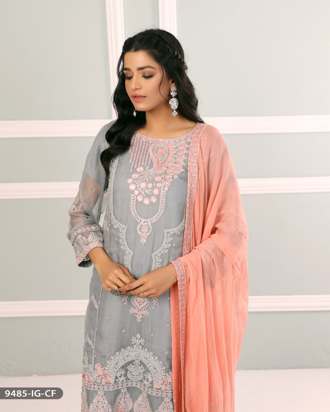 FORMAL 3PC EMBROIDERED SUIT | 9485-IG-CF