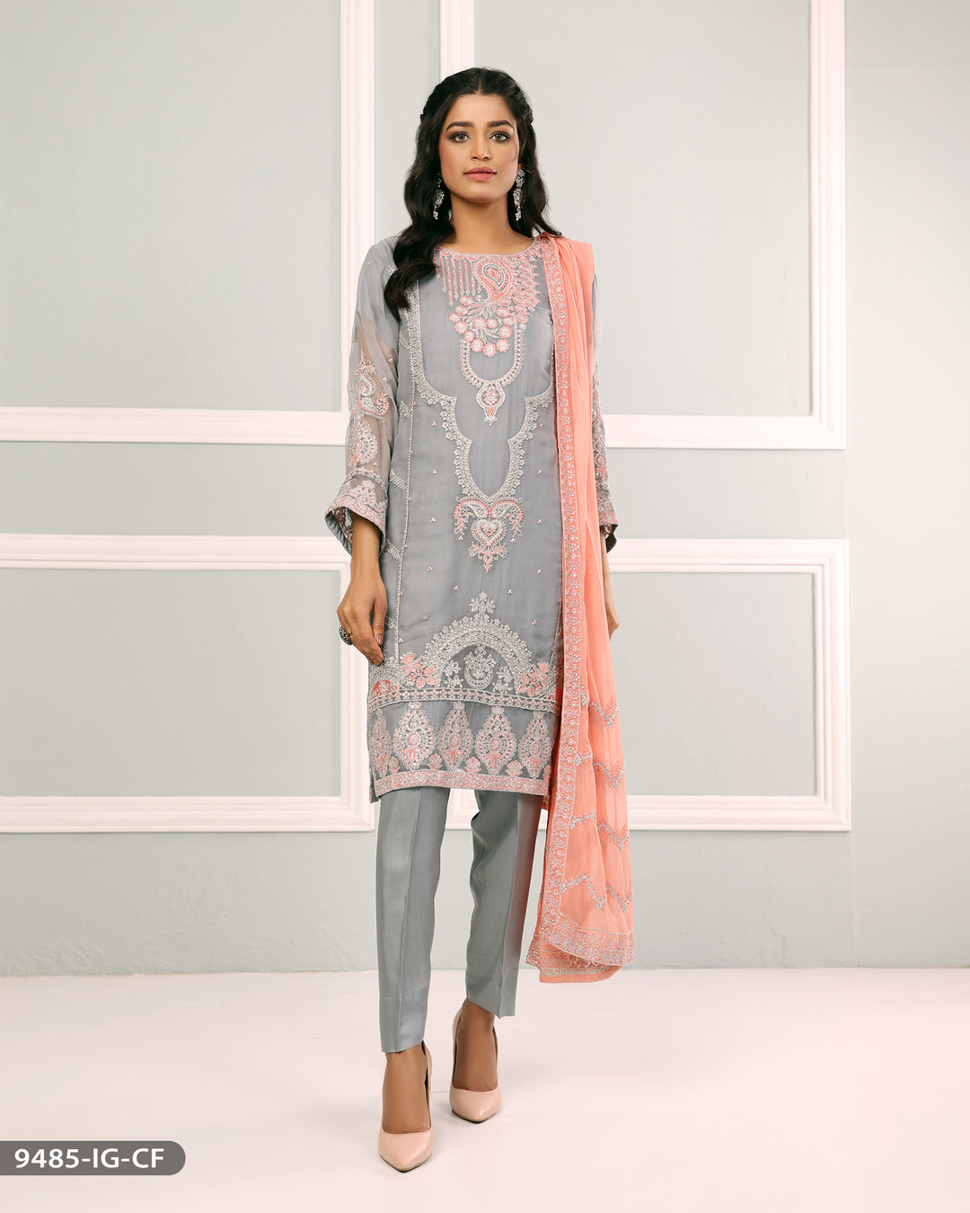 FORMAL 3PC EMBROIDERED SUIT | 9485-IG-CF