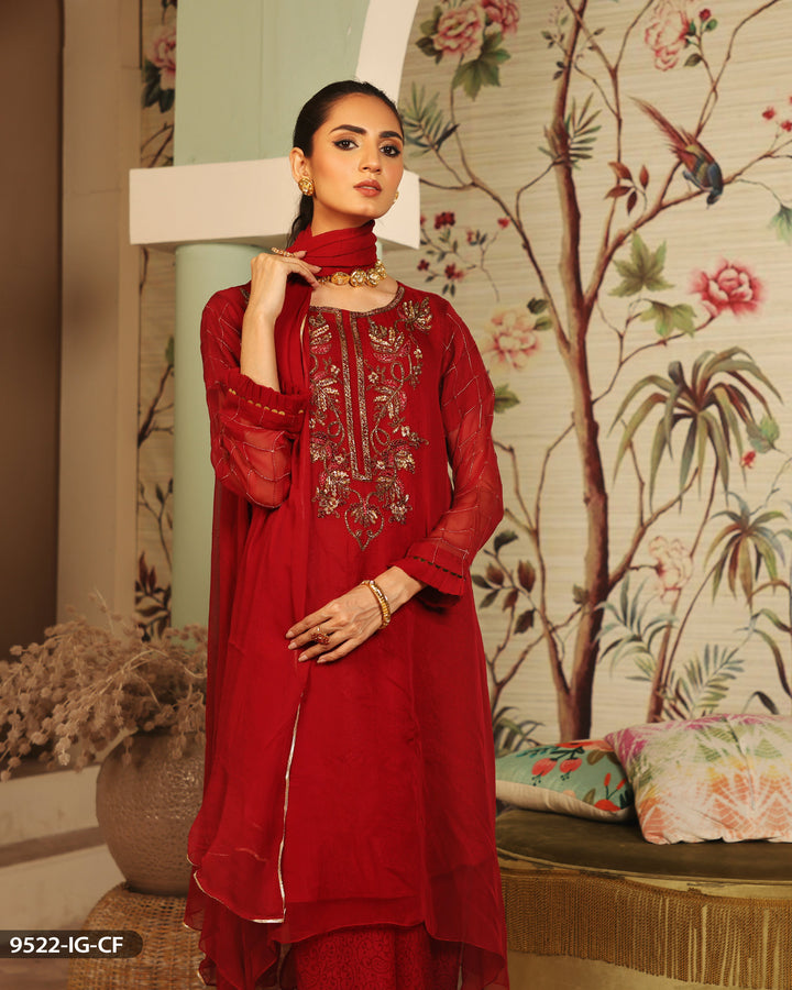 Stitched 3 Piece Embroidered Suit | 9522-IG-CF
