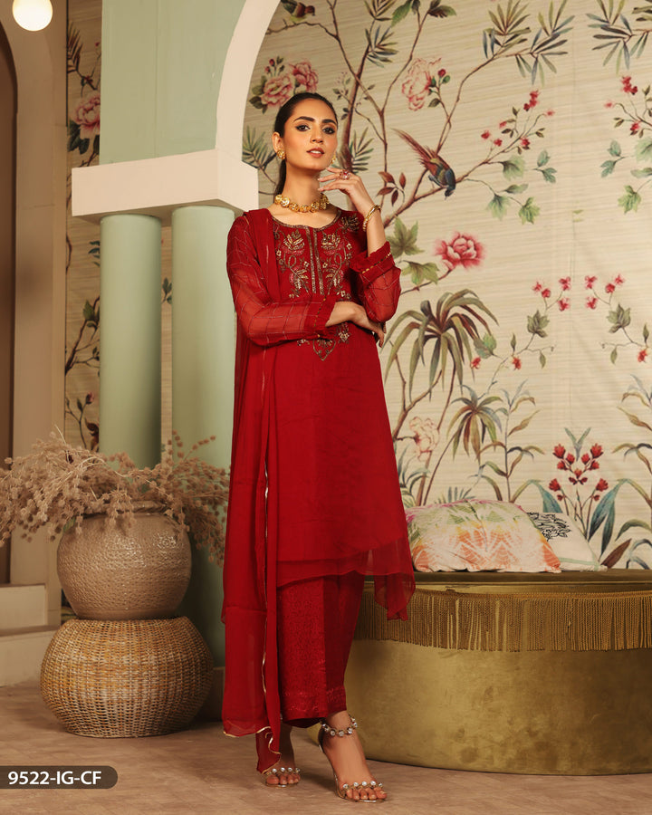 Stitched 3 Piece Embroidered Suit | 9522-IG-CF