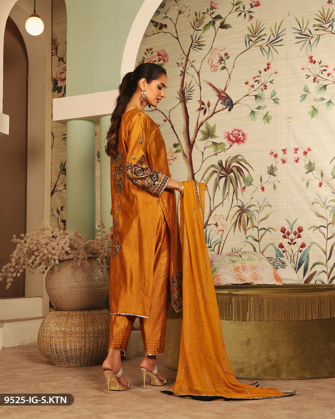 Embroidered Mustard Suit | 9525-IG-S.KTN