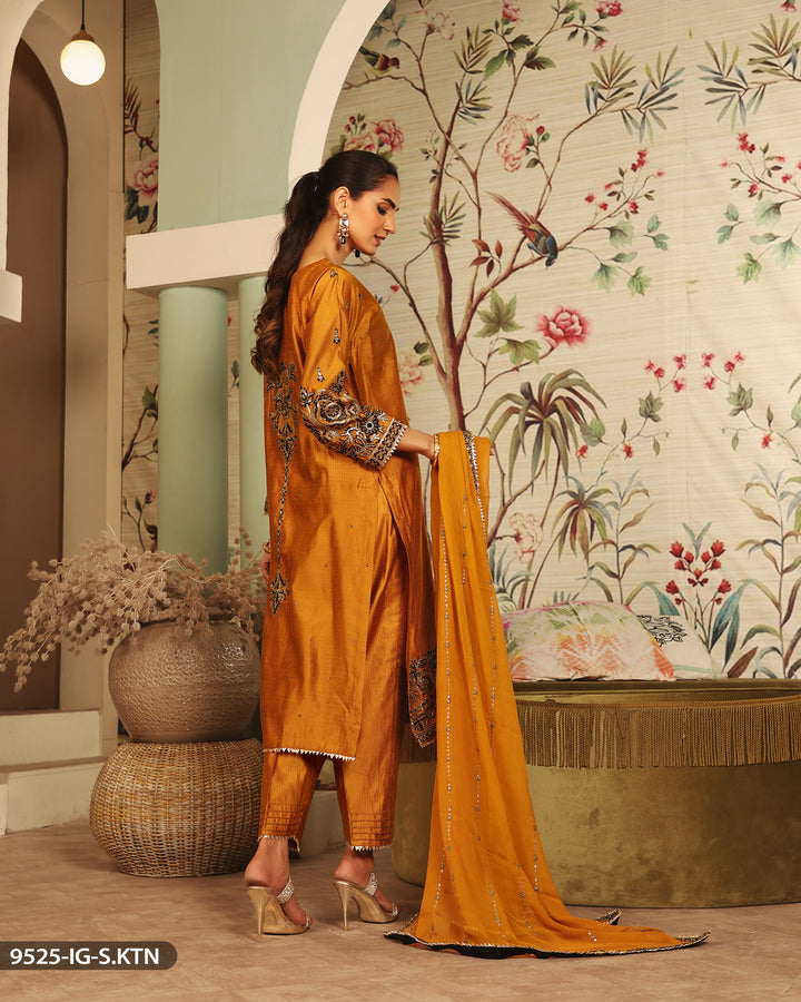 Embroidered Mustard Suit | 9525-IG-S.KTN