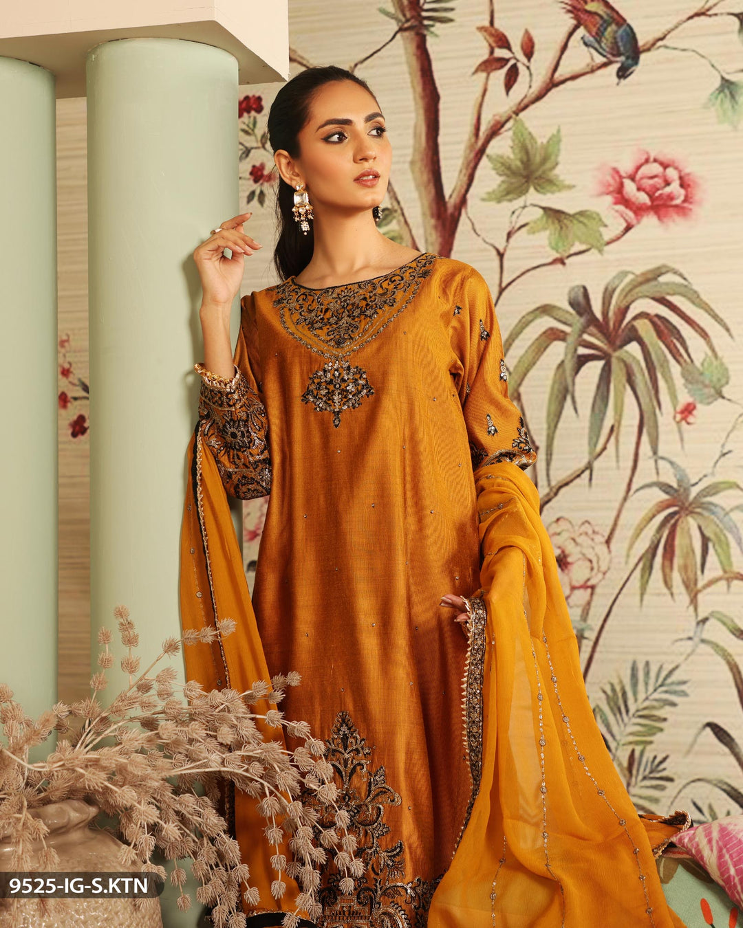 Embroidered Mustard Suit | 9525-IG-S.KTN