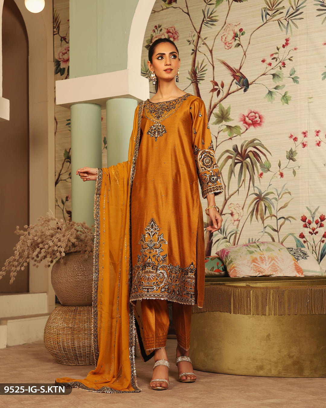 Embroidered Mustard Suit | 9525-IG-S.KTN