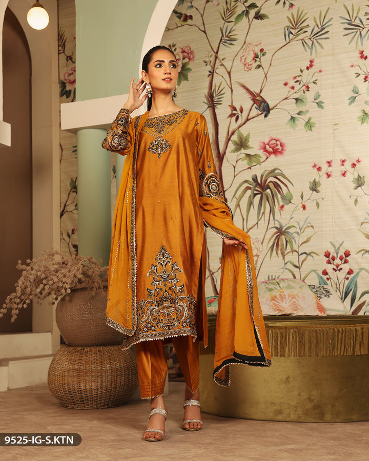 Embroidered Mustard Suit | 9525-IG-S.KTN