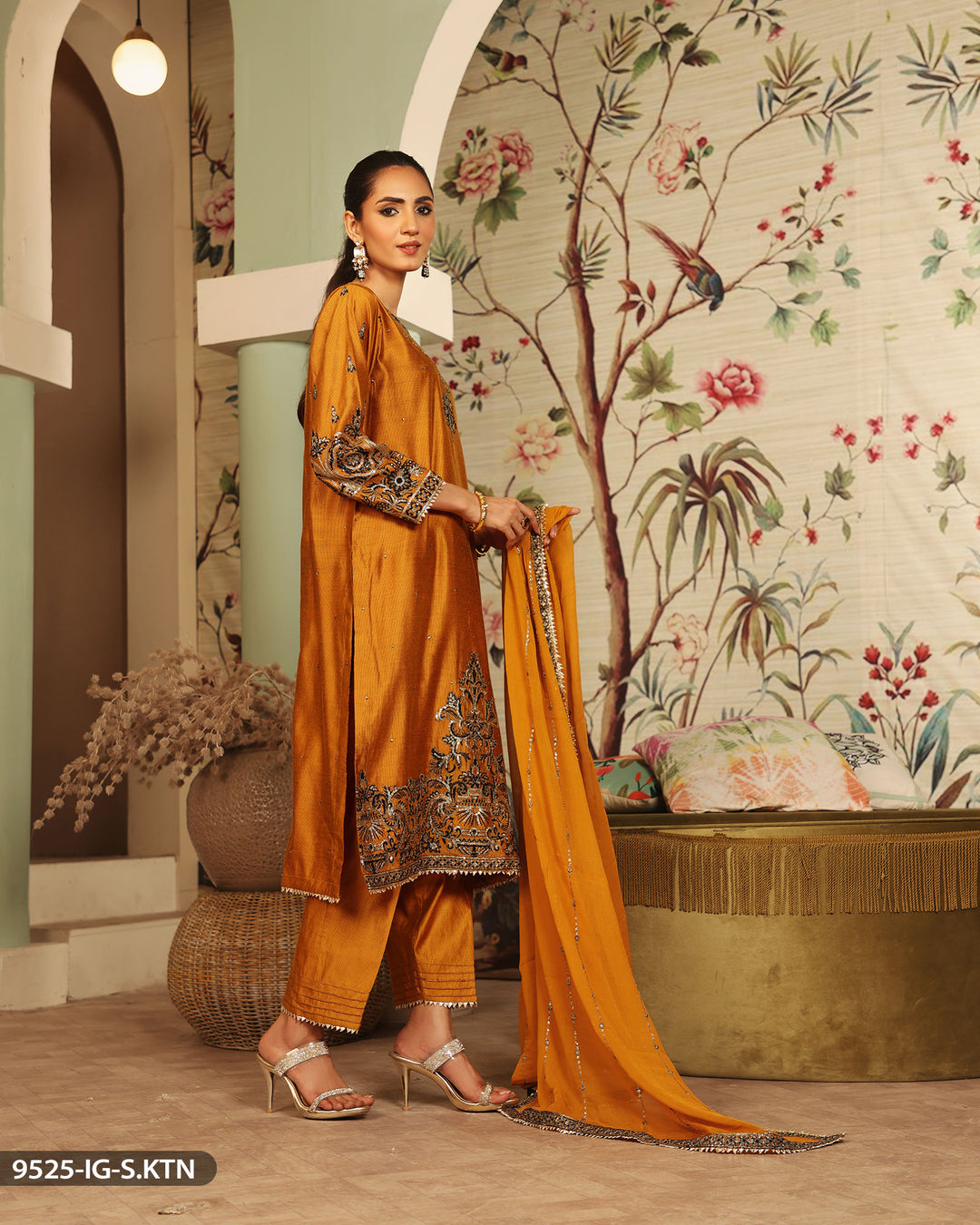 Embroidered Mustard Suit | 9525-IG-S.KTN