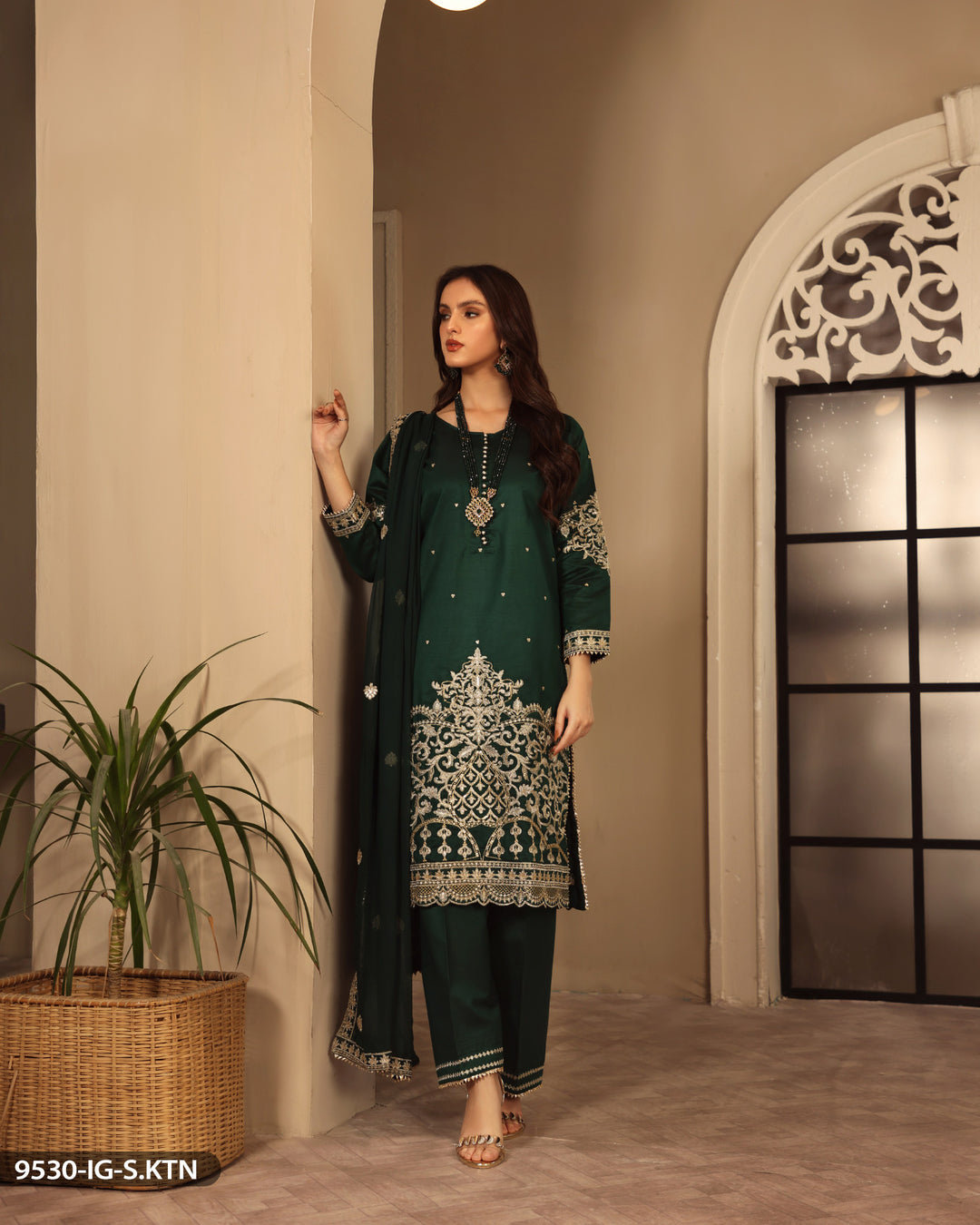 FORMAL 3PC EMBROIDERED SUIT | 9530-IG-S.KTN