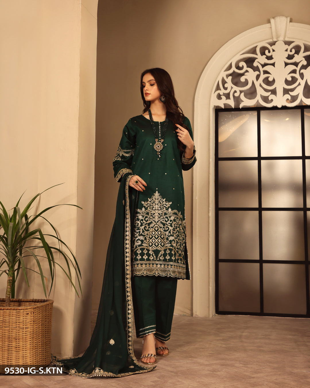 FORMAL 3PC EMBROIDERED SUIT | 9530-IG-S.KTN