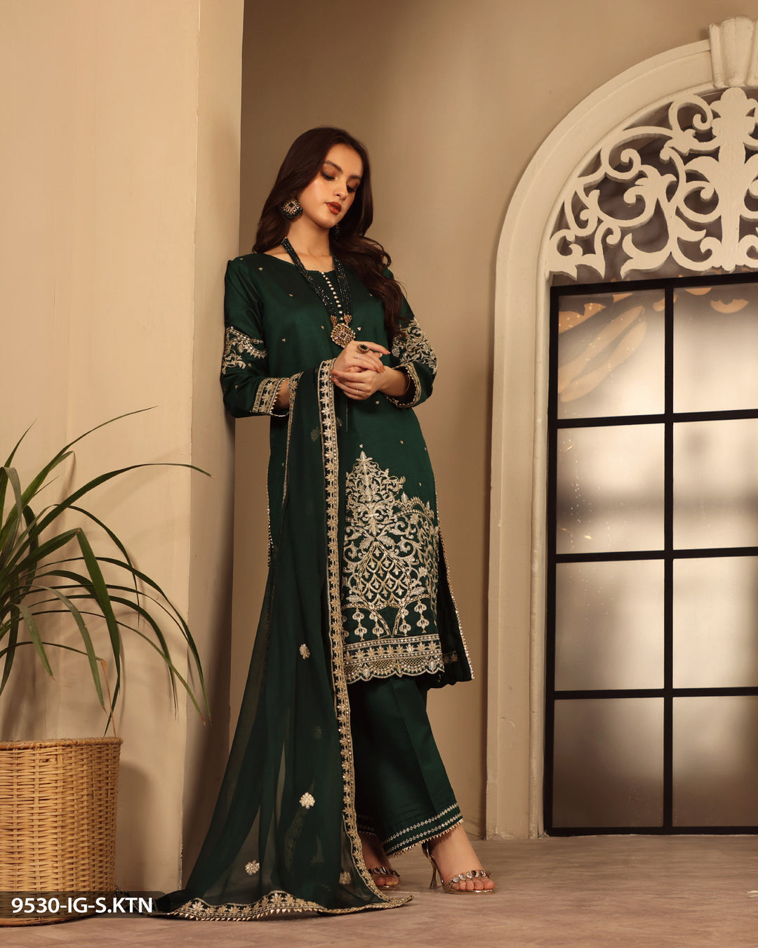 FORMAL 3PC EMBROIDERED SUIT | 9530-IG-S.KTN