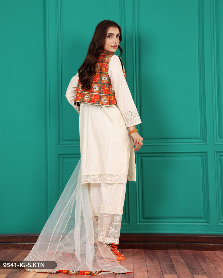 Stitched 3 Piece Embroidered Suit | 9541-IG-S.KTN