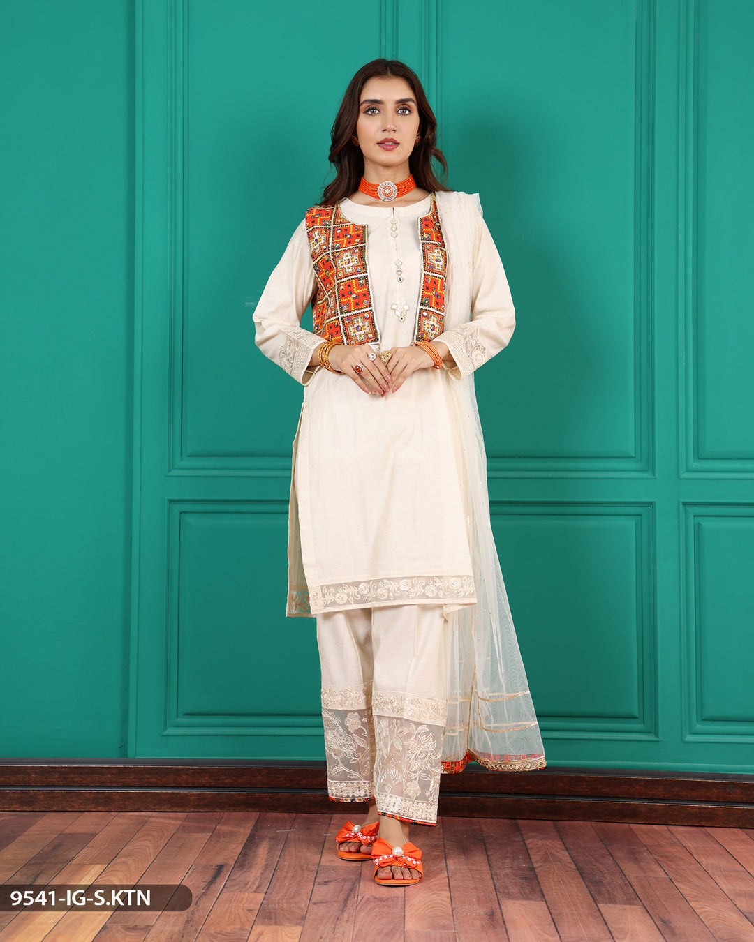 Stitched 3 Piece Embroidered Suit | 9541-IG-S.KTN