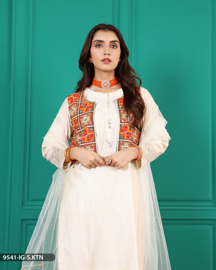 Stitched 3 Piece Embroidered Suit | 9541-IG-S.KTN