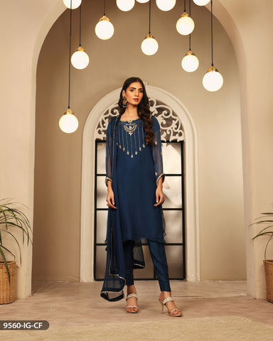 Georgette Tiered Abaya Style Suit in Navy Blue – Common Kiwi