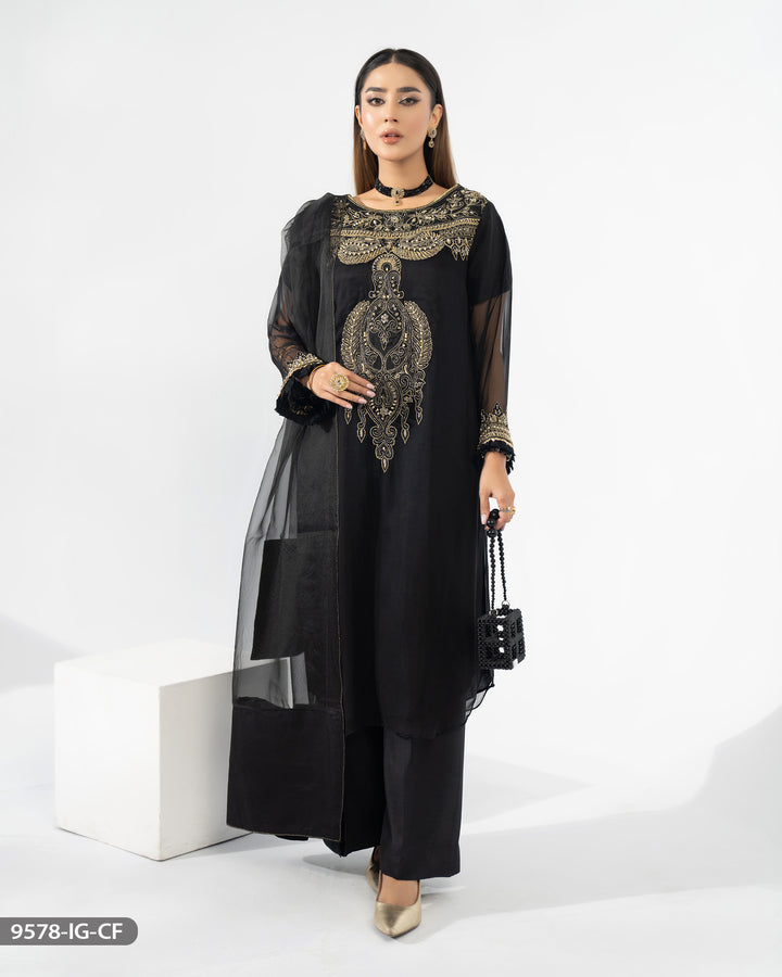 3 Piece Embroidered Chiffon Suit | 9578-IG-CF