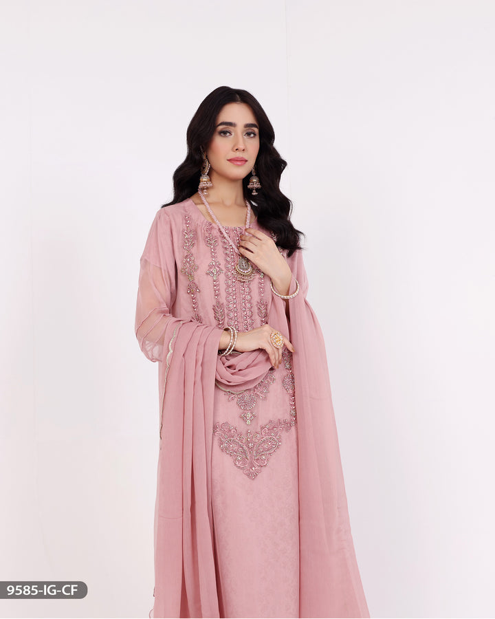 Embroidered Chiffon Suit | 9585-IG-CF