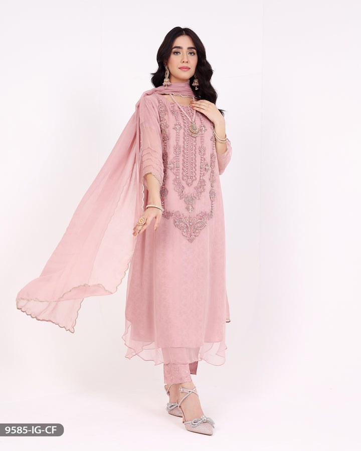 Embroidered Chiffon Suit | 9585-IG-CF