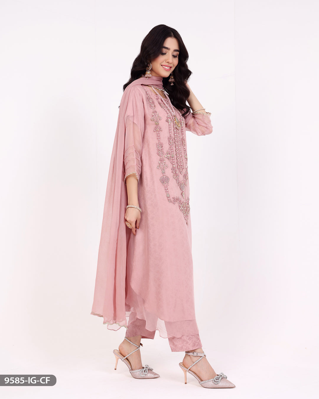 Embroidered Chiffon Suit | 9585-IG-CF