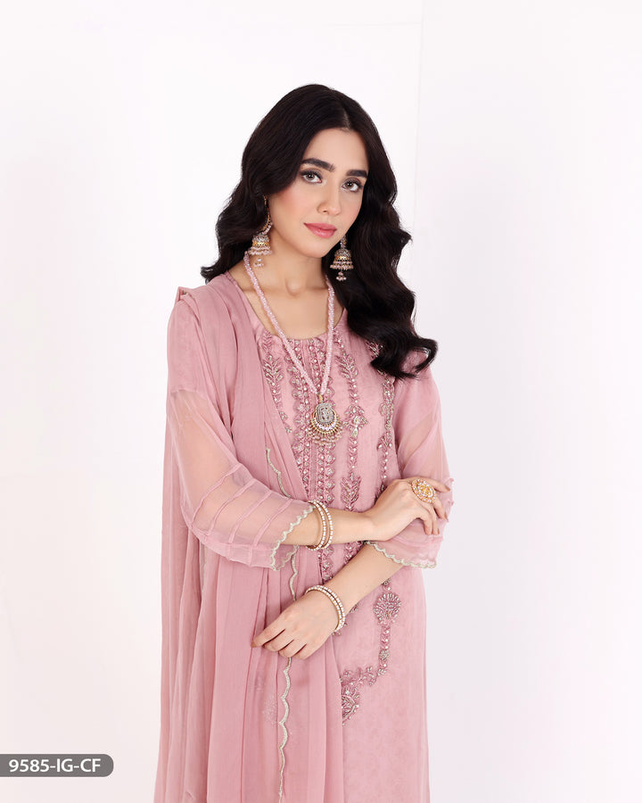 Embroidered Chiffon Suit | 9585-IG-CF