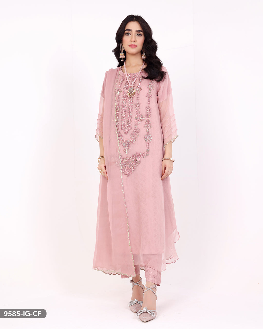 Embroidered Chiffon Suit | 9585-IG-CF