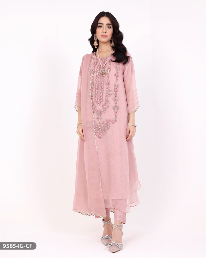 Embroidered Chiffon Suit | 9585-IG-CF