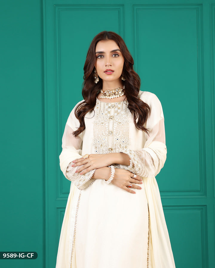 3 Piece Embroidered Chiffon Suit | 9589-IG-CF